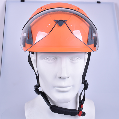 front view of climbing helmet with visor
